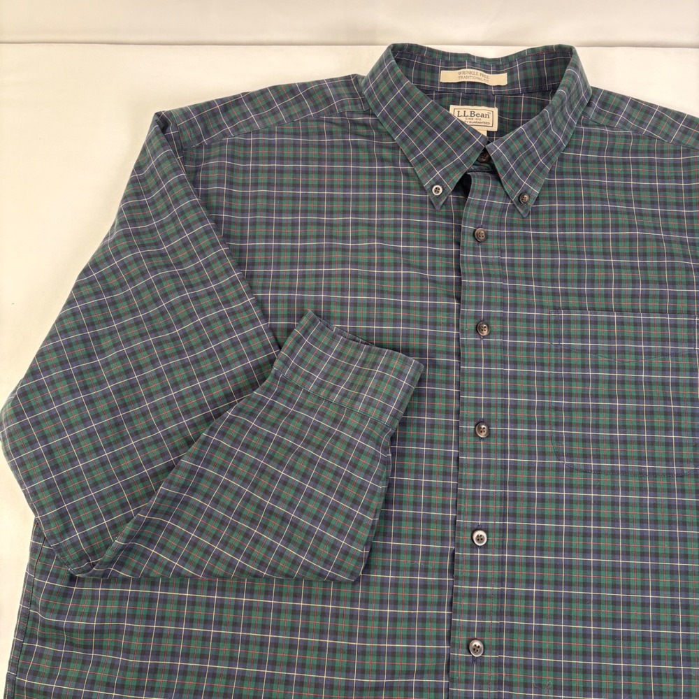 LL Bean Mens‎ Kennebunk Plaid Button Down Shirt Wrinkle Free Traditional Fit XXL